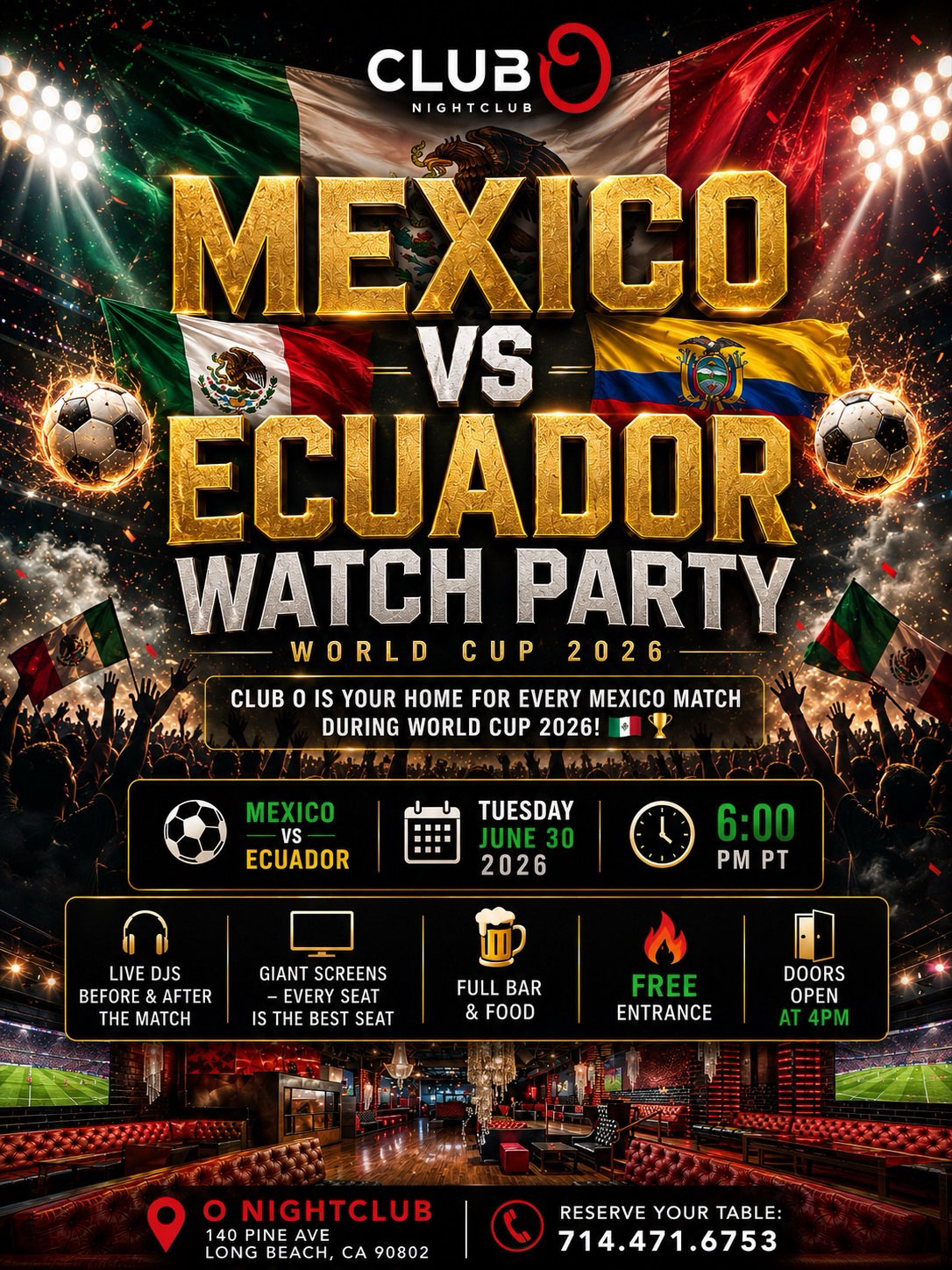 Mexico Vs. Ecuador Tuesday @ club o