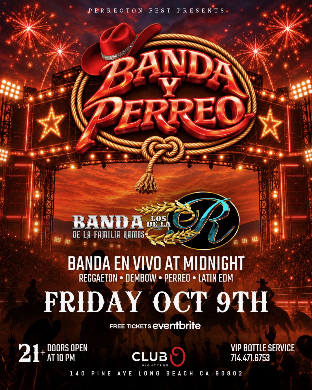 Get ready for an explosive night of Banda, Reggaeton, Dembow, and Perreo at Club O! Enjoy live Banda Los de la R at midnight and dance all night long. October 9th